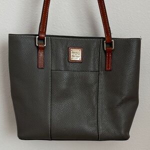 Dooney & Bourke Gray Pebbled Leather Lexington Tote with Brown Handles